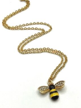 Gold Bee Pendant Necklace with Yellow and Black Enamel